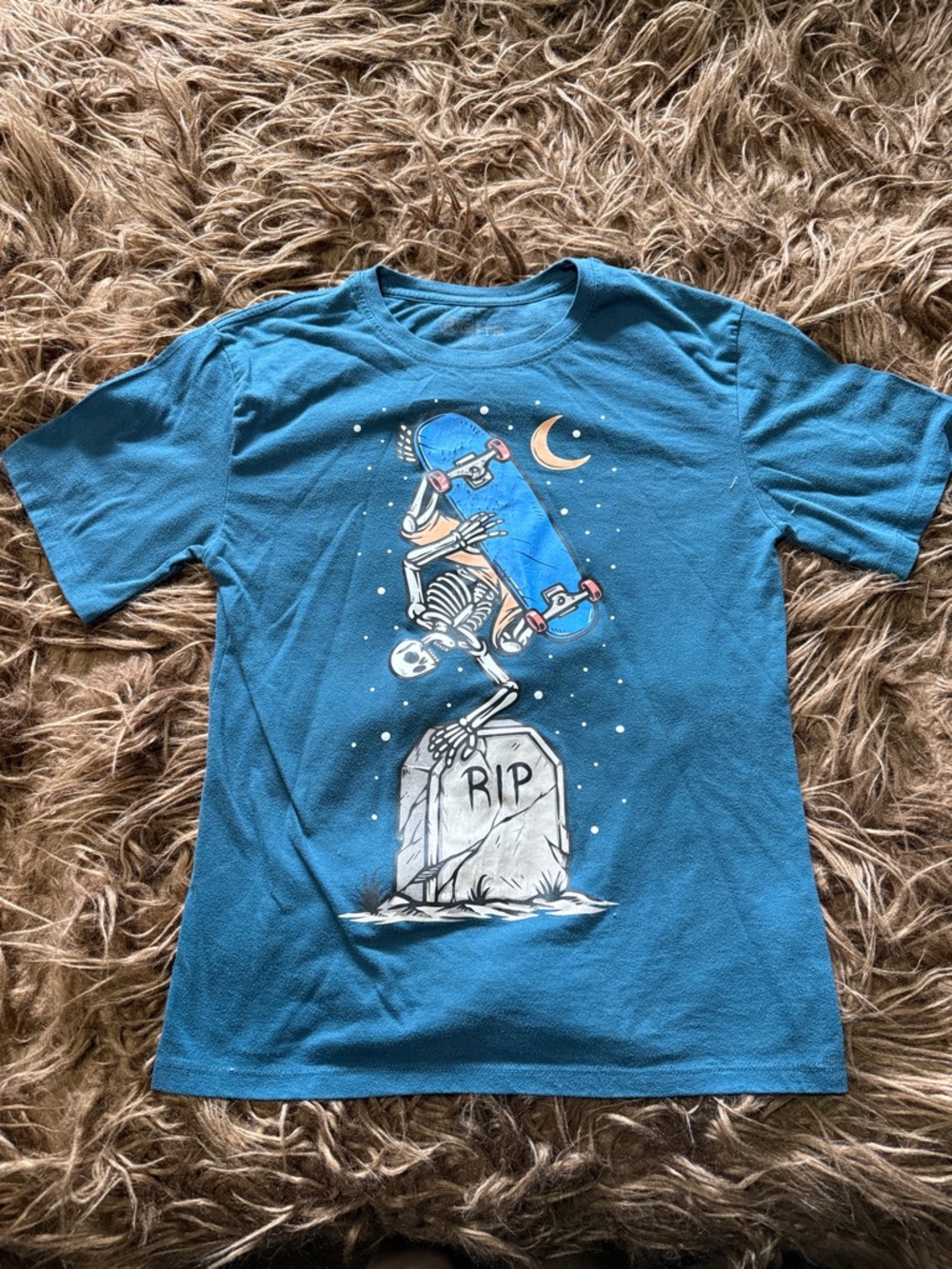 Blue Kids' Skateboard Skeleton Graphic Tee